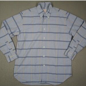 Brooks Brothers Madison Shirt Mens Medium Blue Windowpane Supima Cotton USA Made